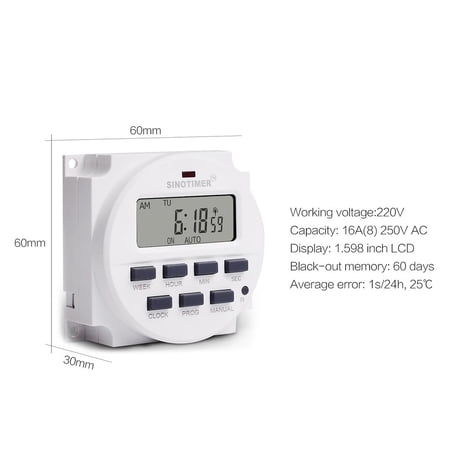 SINOTIMER 220V Weekly 7 Days Digital Programmable Timer Switch Relay ...