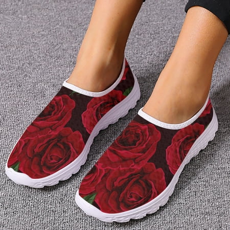 

Beautiful Rose Flower Print Lightweight And Breathable Summer Shoes Soft Sole Outdoor Walking Shoes Casual Shoes