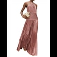 thumbnail image 2 of Vestido Plisado Elegante Sin Mangas con Cuello Halter, Abertura y Lazo Metálico de Lujo para Mujer Rosa XL, 2 of 8