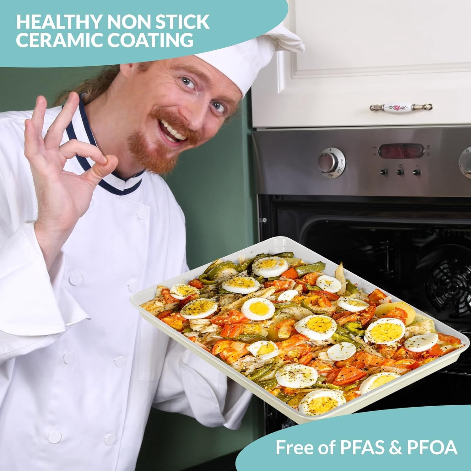 Kitchen Non-Stick Ceramic Baking Sheet - Slick Cookie Sheet, Perfect for Baking, Roasting, and More (Half Sheet Pan)