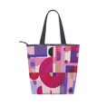thumbnail image 2 of Zipper canvas bag large capacity large size practical handbag durable Canvas with leather material Pink and Purple Record Pattern, 2 of 7