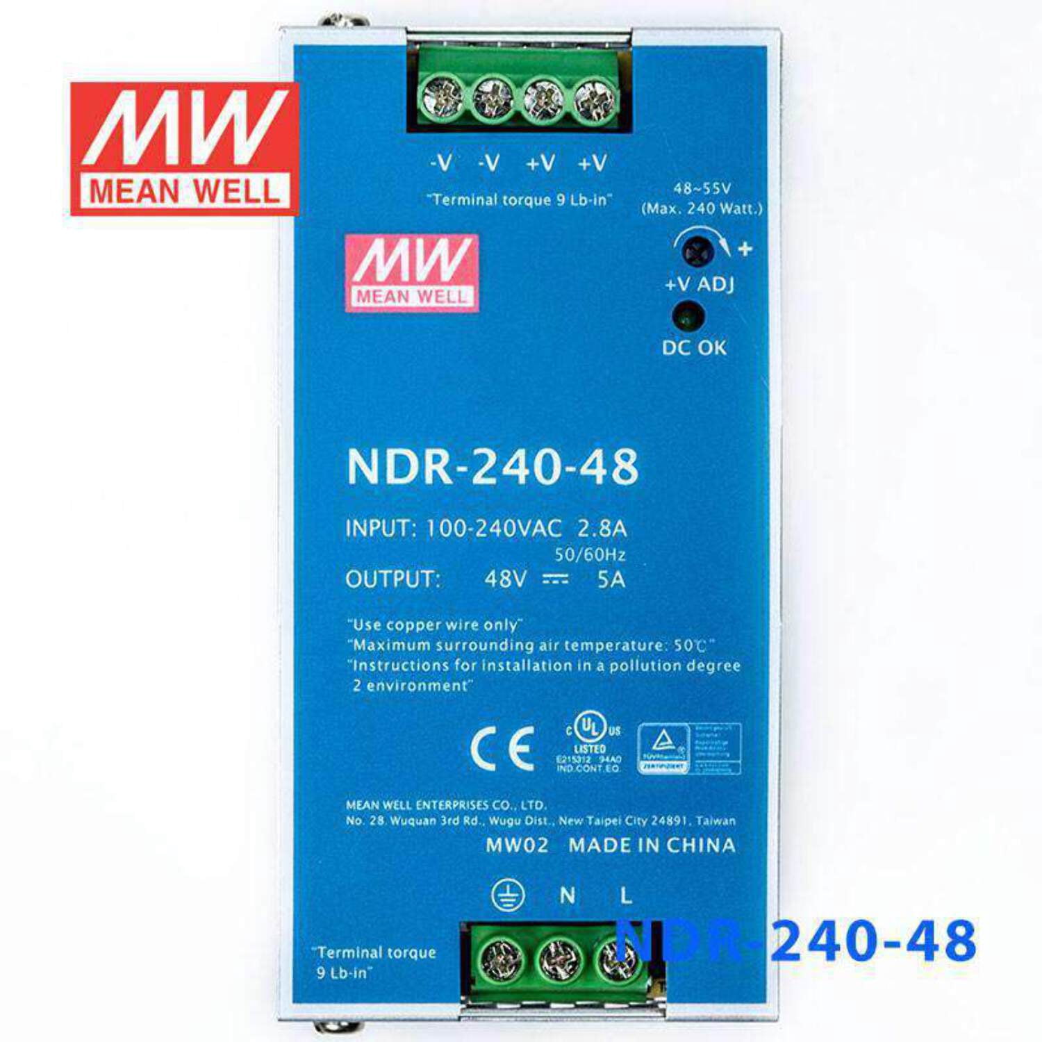 Mean Well NDR-240-48 Single Output Industrial Power Supply 240W 48V - DIN Rail