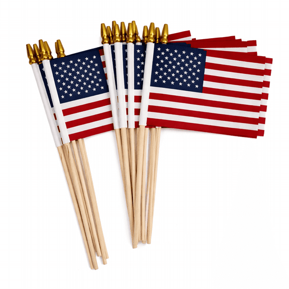 12 Pack Small USA Flags on Stick 4x6 Inch with 12 Inch Stick Mini American Hand Held Flags for 4th of July, Memorial Day, Patriotic Decorations