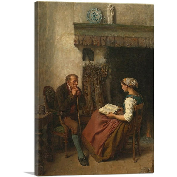 ARTCANVAS La Lecture 1865 Canvas Art Print by Jules Breton - Size: 18" x 12" (1.50" Deep)