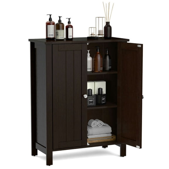 Spaco 2-Door Bathroom Floor Storage Cabinet Space Saver Organizer-Brown, Bathroom Storage Cabinet for Entryway Storage, Home Office Furniture