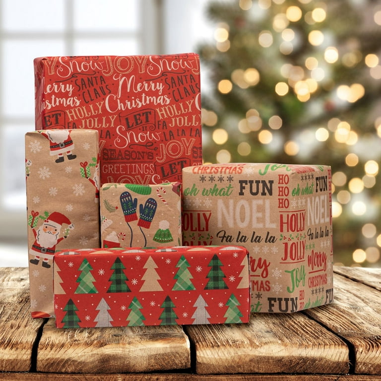 Jam Paper & Envelope 5ct Premium Kraft Christmas Gift Wrap Rolls