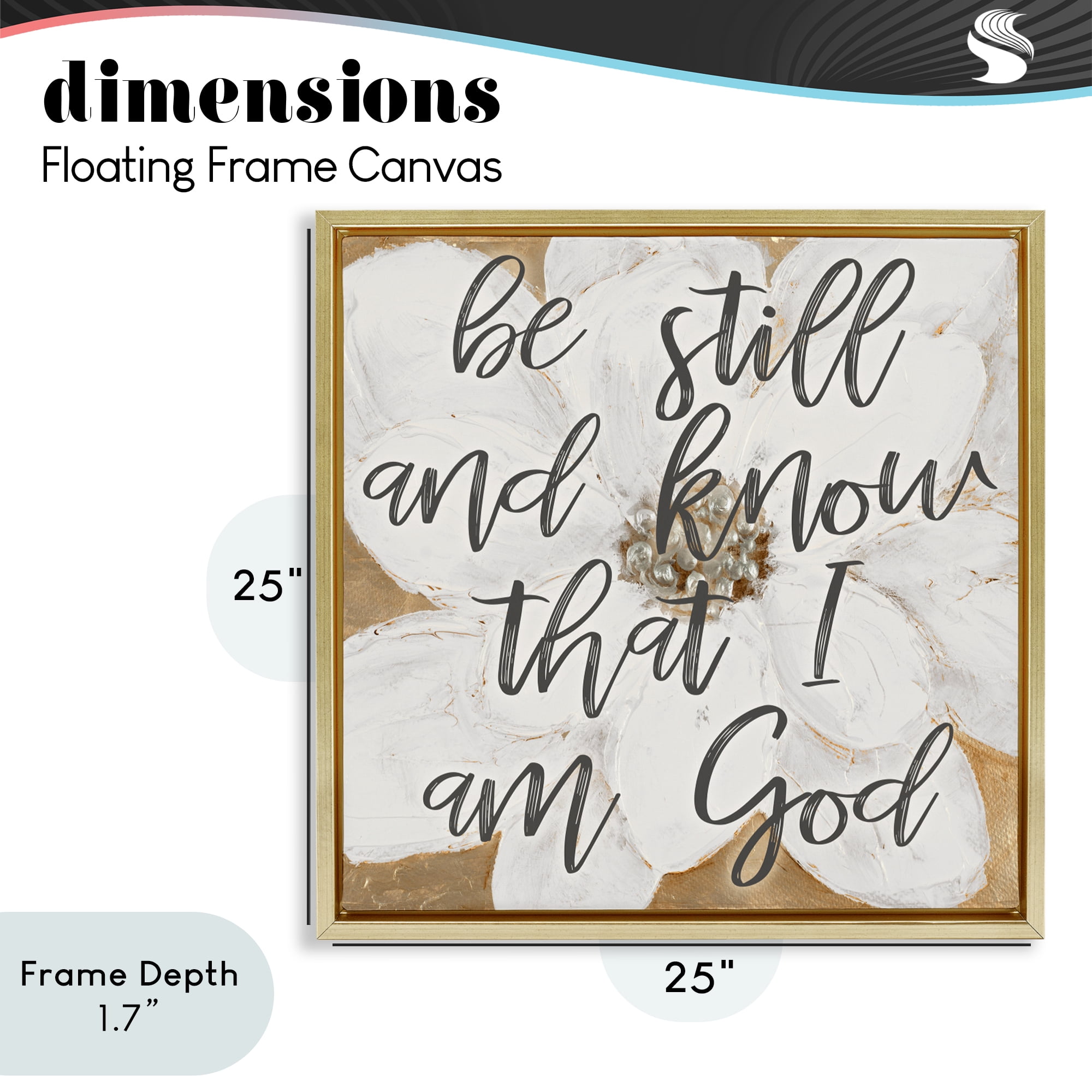 Stupell Industries Be Still Script with Flower Gold Framed Floater Canvas Wall Art, design by Lanie Loreth