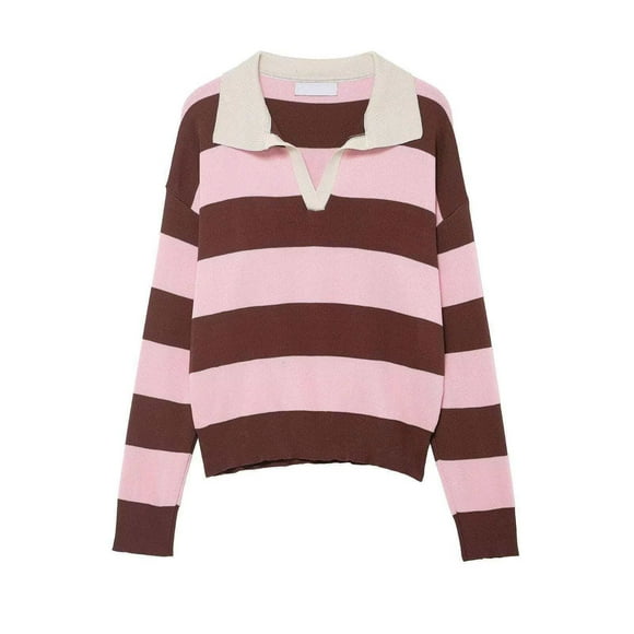 TaTaai Versatile Stripe Turndown Collar Top, Women's Silky Long Sleeve Blouse, Elegant Fall Winter Casual Wear for Multiple Occasions, Including Office, Date, and Home Gift