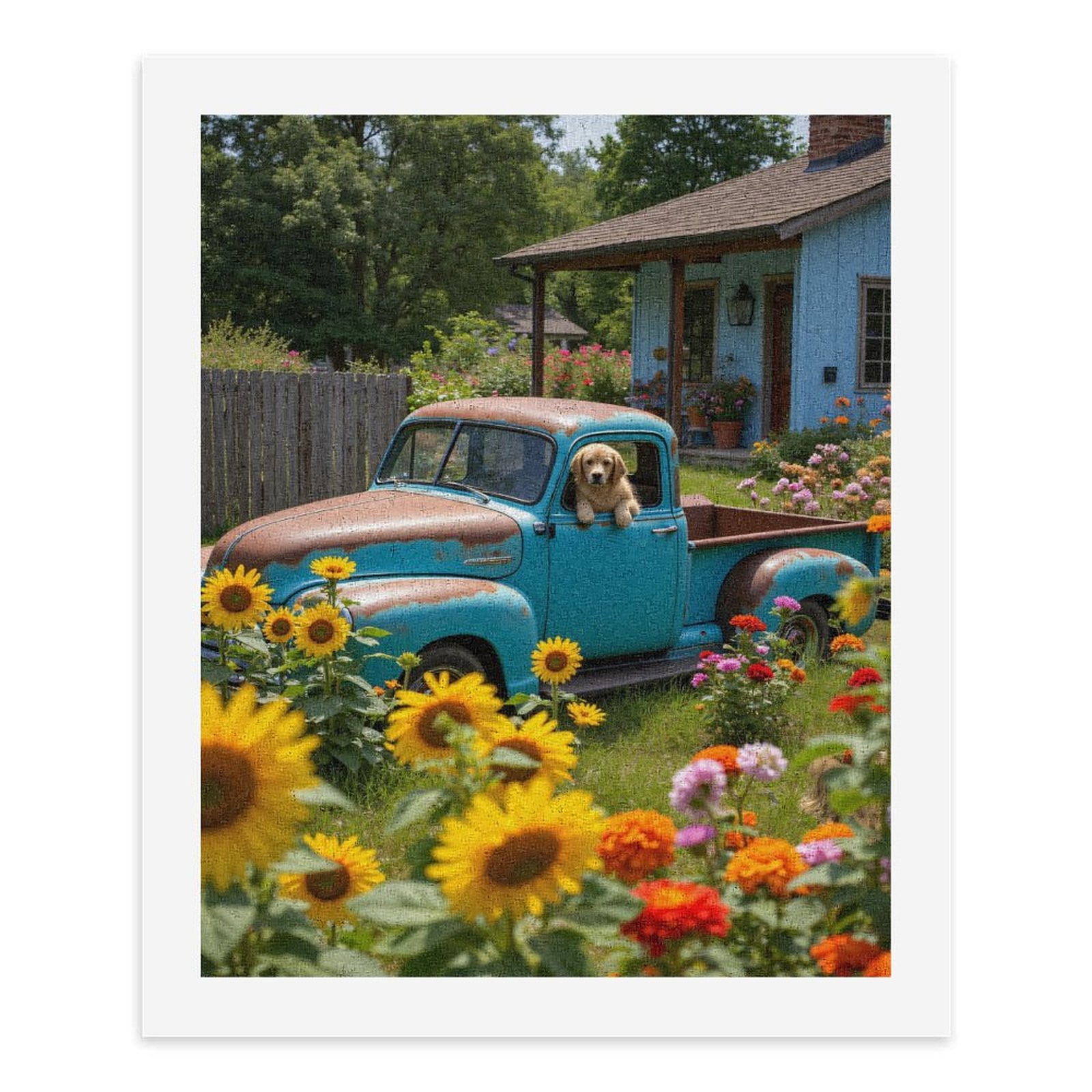 Paint By Numbers Kit for Adults Beginner - DIY Vintage Truck Dog Sunflowers Garden Canvas Painting Kits for Adults, Frameless Paint By Number for Adults for Home Wall Decor 16x20 Inch