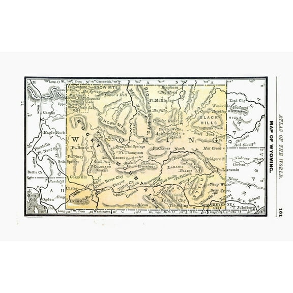 Historic State Map - Wyoming - Alden 1886 - 35.61 x 23 - Vintage Wall Art