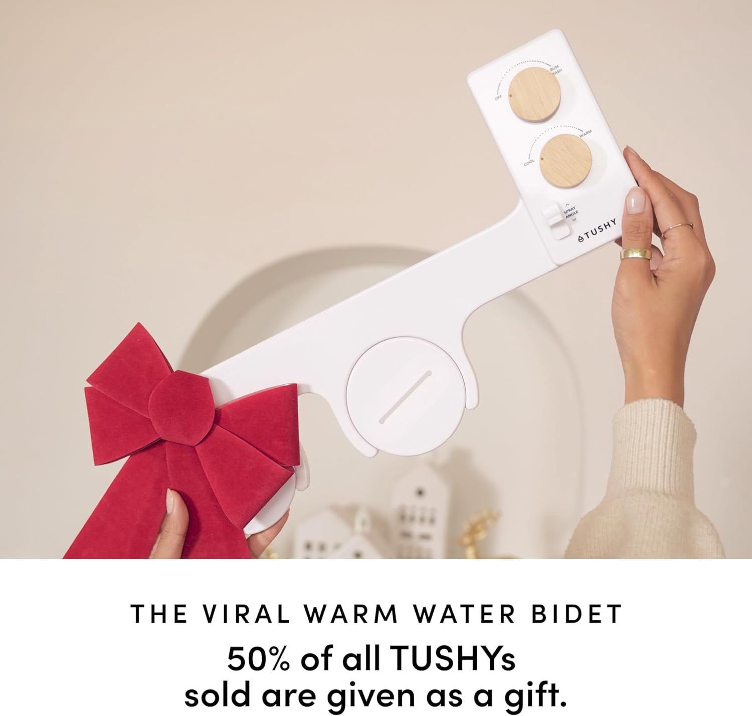 TUSHY Spa Warm Water Bidet Attachment, Adjustable Nozzle, Pressure Control, Easy DIY Install, Noir/Gold
