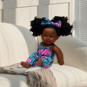 12 Dark Doll, Simulation Doll with Colorful Clothes and Hairband, Washable Realistic Dolls with Curly Hair & Movable Joint, Gift for 3+ Years Old