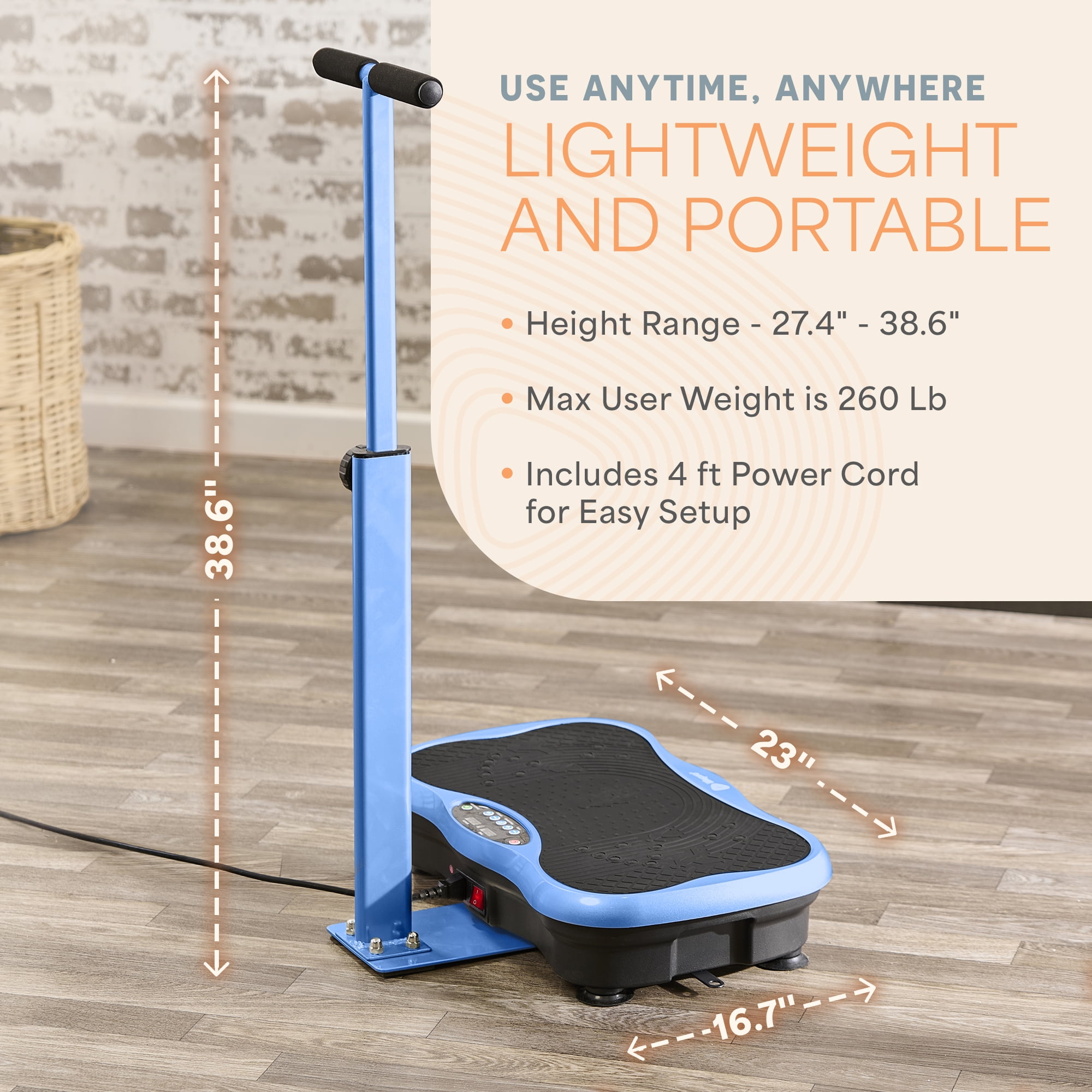 Lifepro TrimLite Vibration Plate Exercise Machine with Handlebars – Whole Body Vibrating Plate for Weight Loss, Lymphatic Drainage & Home Fitness – 99 Speed Levels, Resistance Bands, Bluetooth - Blue