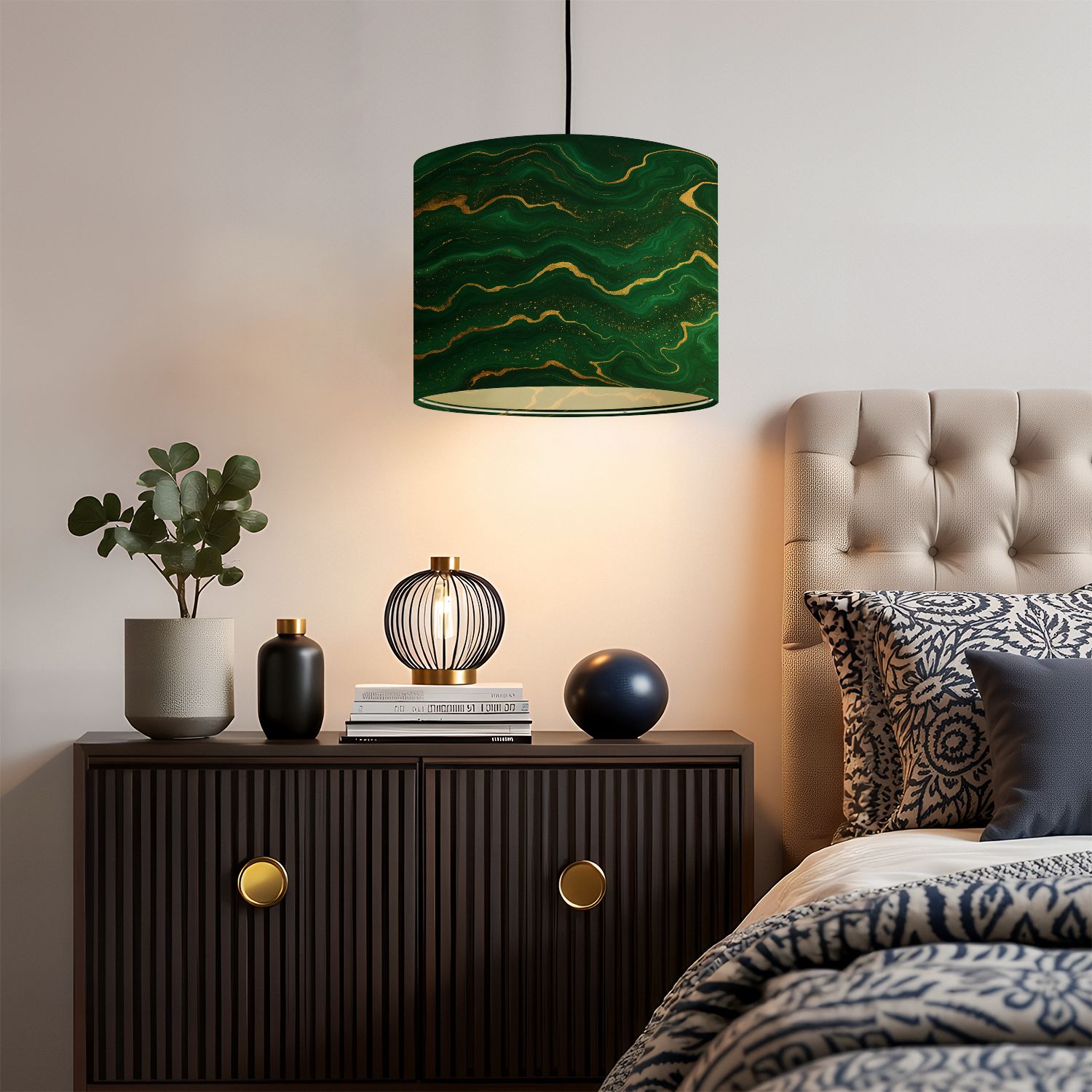 Linen Drum Lampshades luxury Green marble gold abstract texture Dark green emerald marbling 13"x13"x10" Light Shade for Table Lamps Floor Lamp Shades Lampshade Replacement Assembly Required