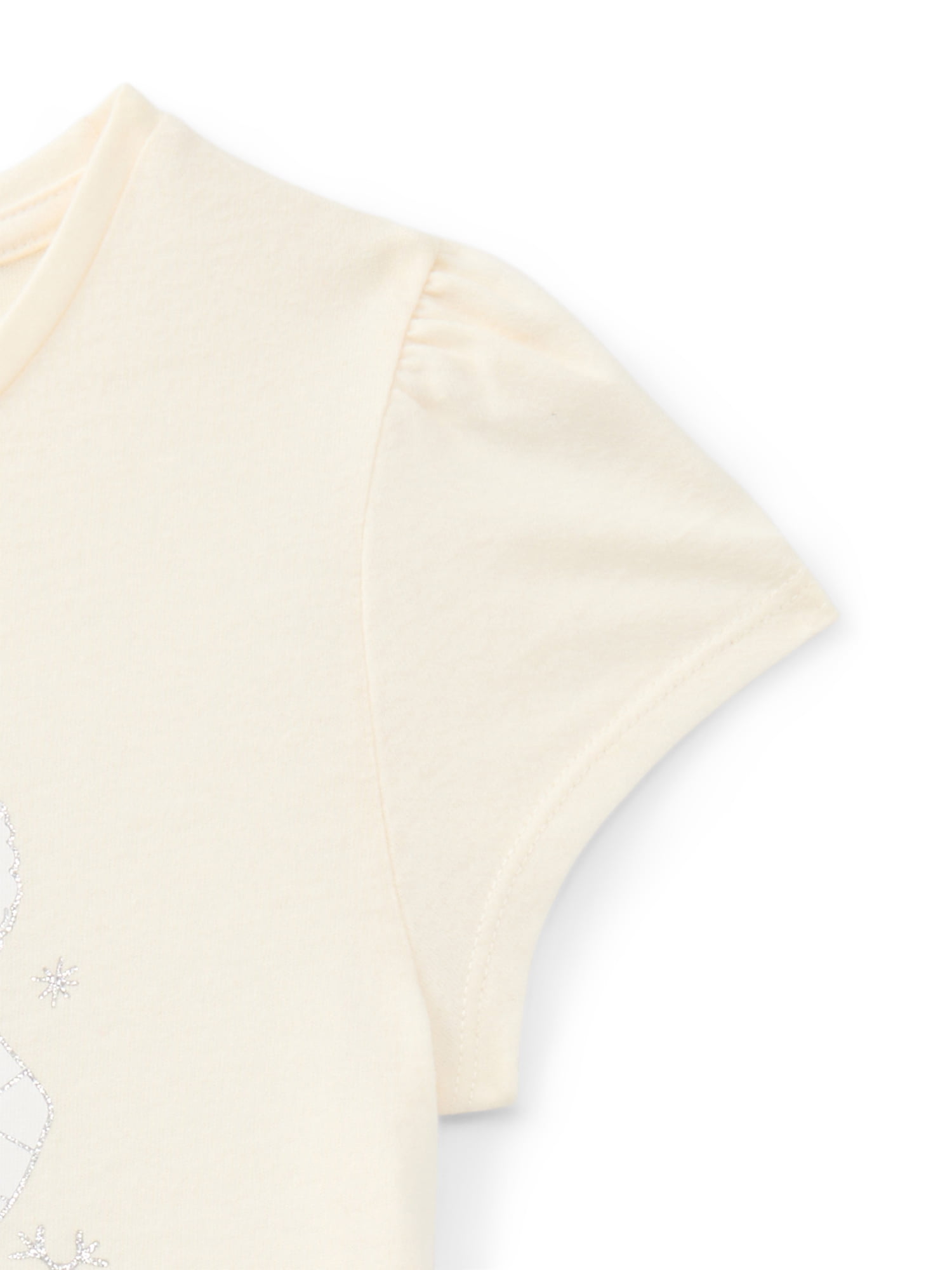 Wonder Nation Girls Gathered Shoulder Tee with Short Sleeves, Sizes 4-10