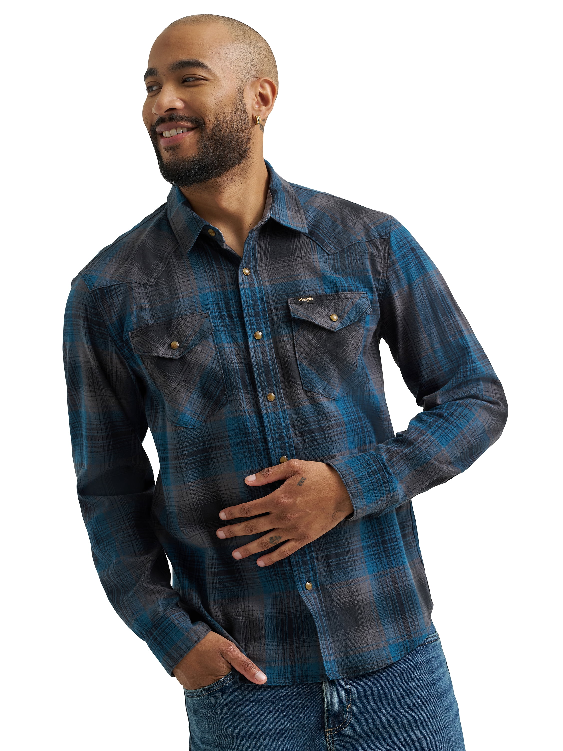 Wrangler® Men's and Big Men's Regular Fit Long Sleeve Fashion Twill Plaid Shirt, Sizes S-2XL