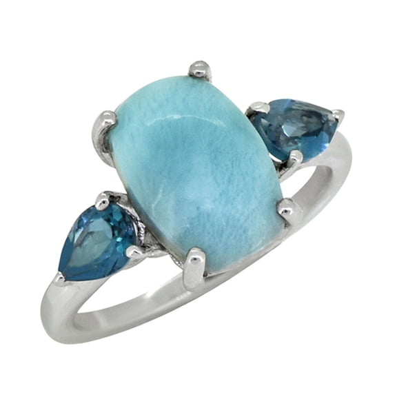 Yo Treasure Women 925 Silver Larimar London Blue Topaz Engagement Ring