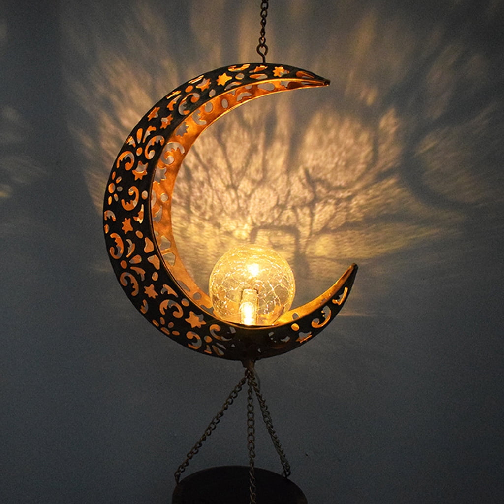 Elegant Solar Wrought Iron Hollow Moon Lamp Wind Chime Metal Multi-tube Hanging