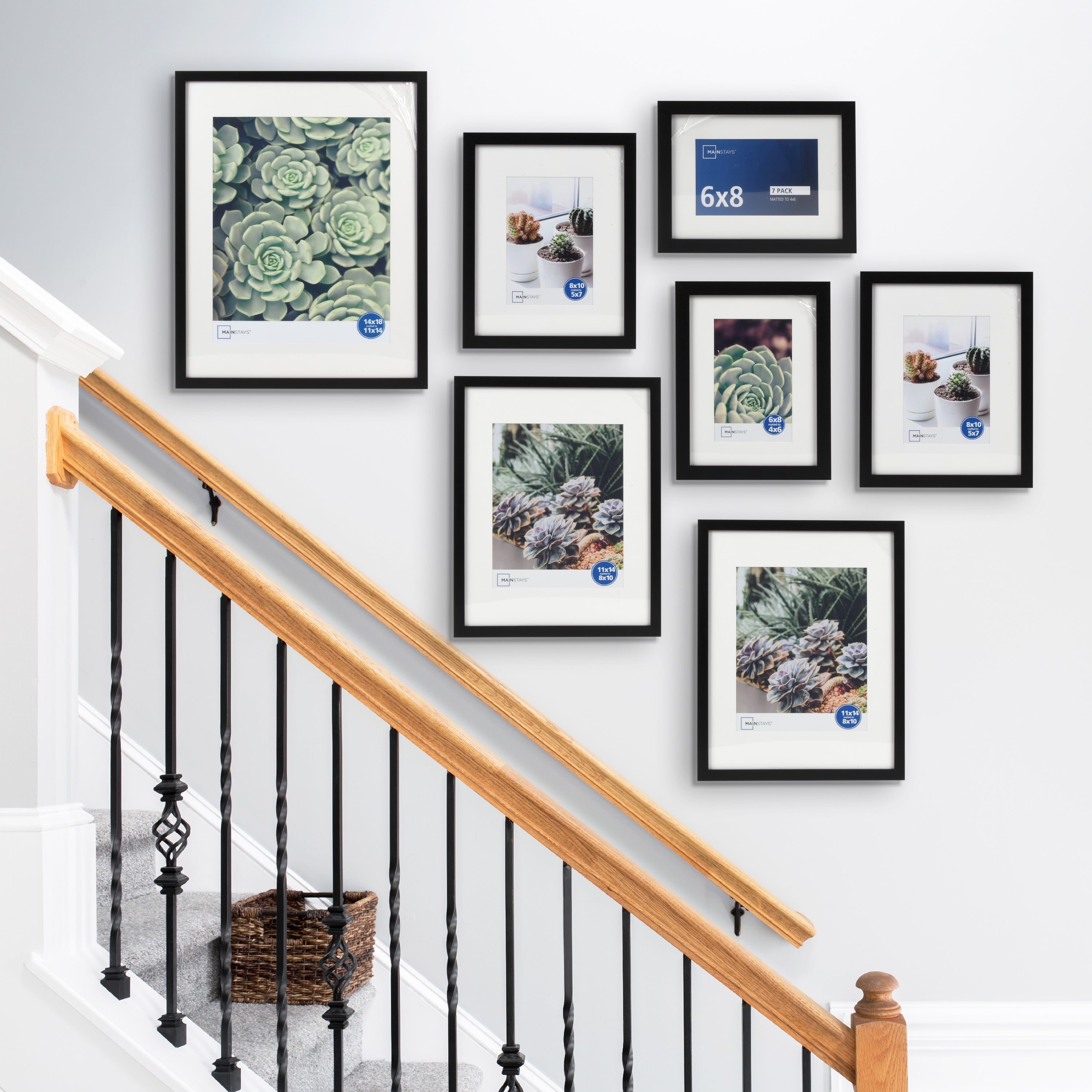 (2 pack) Mainstays Black Multi-Size Matted Picture Frame Set, Gallery Wall Photo Frames, Set of 7