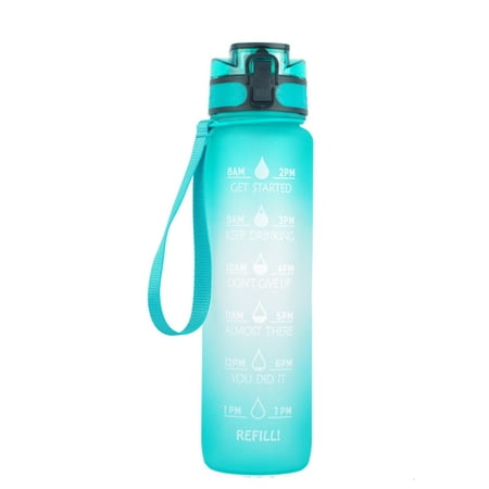 

Ameiqe 32OZ Sports Bottle with Time Marker 1000ml Frosted Water Bottle with Flip Top Lid Gradient Color Outdoor Space Cup(Gradient Green)
