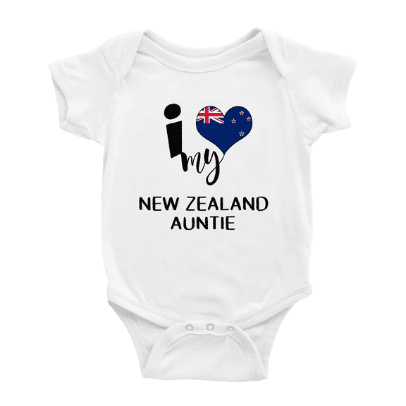 I Heart My New Zealand Auntie Love Flag Infant Baby Bodysuit (White, 0-3 Months)