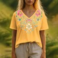 thumbnail image 2 of Sexlip Womens Swimsuit Set Vibrant Floral Embroidery Cover Up Design V Neck Short Sleeve Relaxed Silhouette Sun Protection Fabric for Beach Wear Yellow XXL, 2 of 5