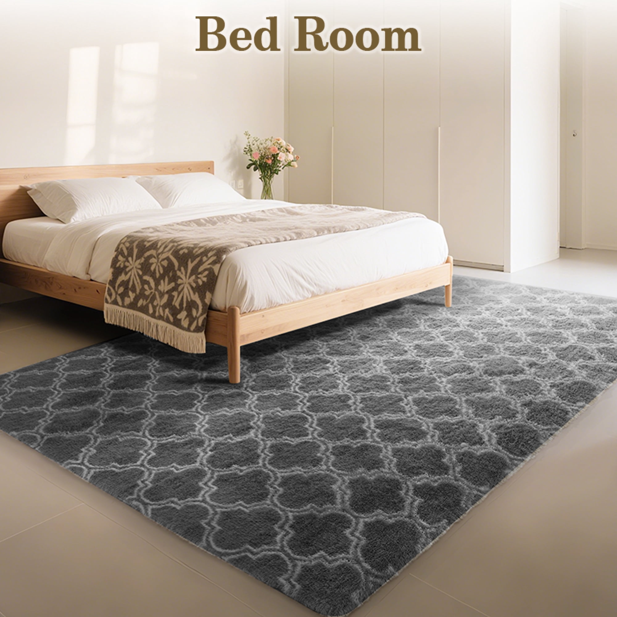 CozyDesg 5'x7' Area Rugs for Living Room，Black Rugs Shag Fluffy Shaggy Bedside Carpet, Large rug for Living Room Bedroom Dining Room Office Home Decor,Dark Gray & White