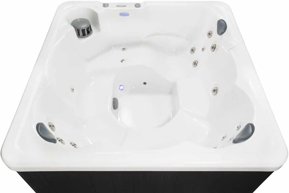 Hudson Bay HB19 6-Person Hot Tub with 19 Therapy Jets and Digital Controls – White Acrylic Interior and Mocha Exterior Cabinet - Ideal for Backyard Relaxation and Hydrotherapy