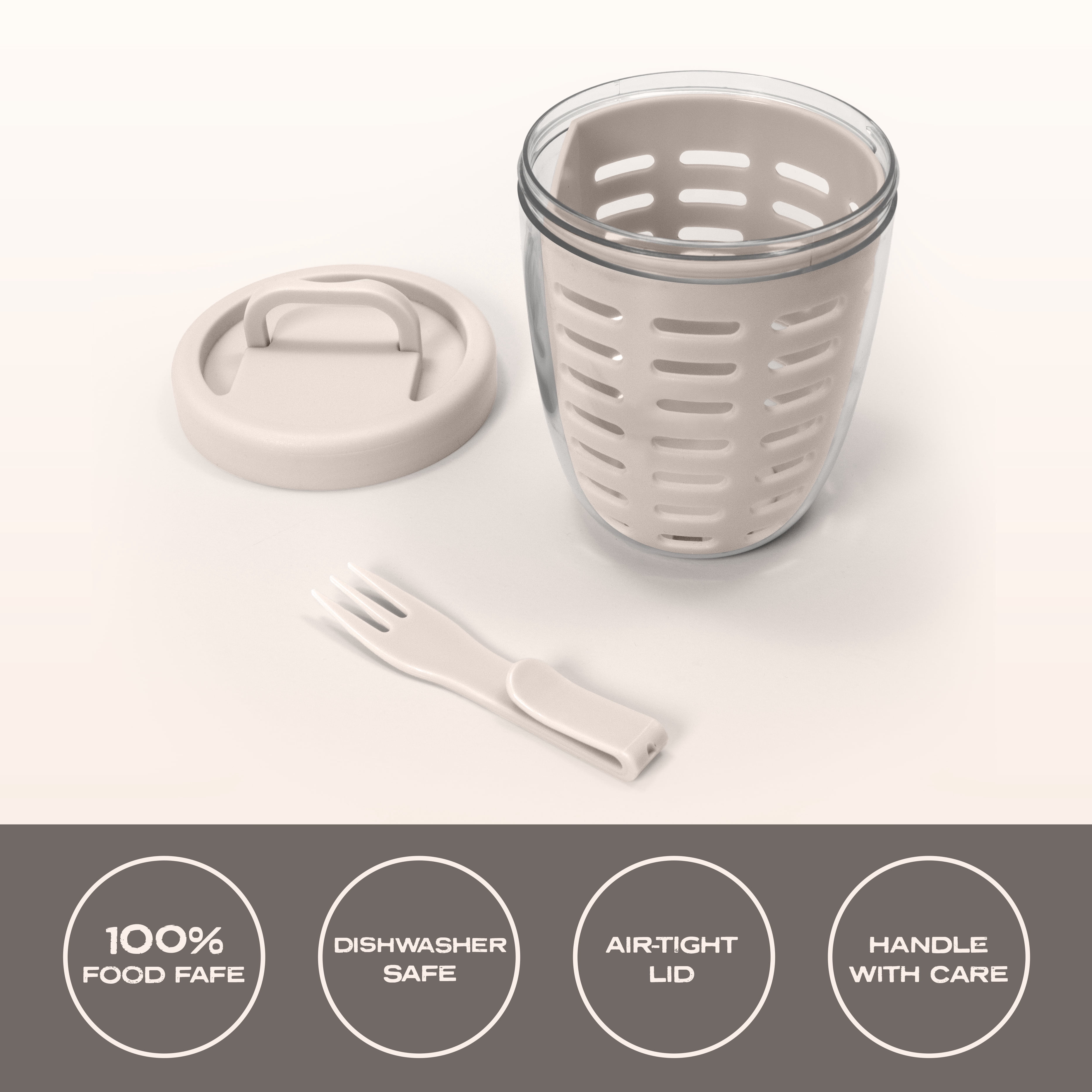 Cook with Color Berry Cup with Removable Colander and Fork, BPA-Free, Dishwasher Safe, Taupe