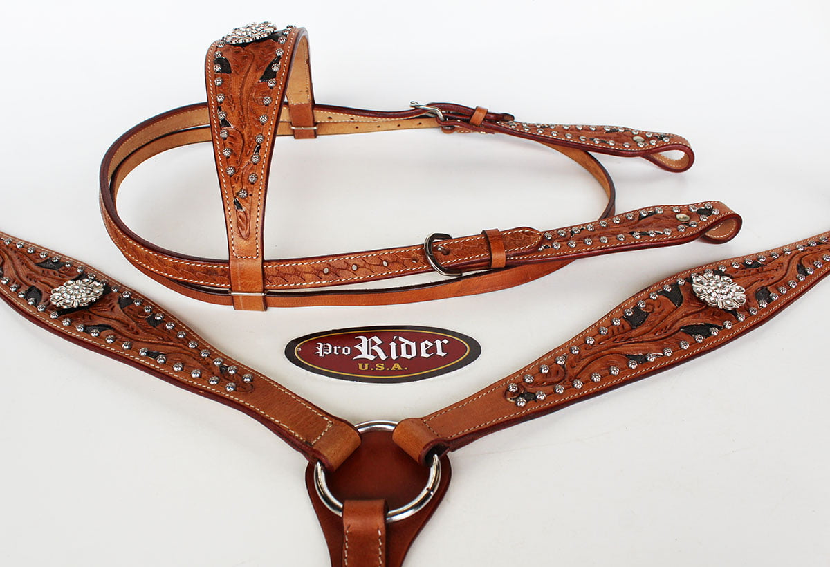 Horse Show Saddle Tack  Bridle Western Leather Headstall Breast Collar 78105 