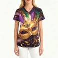 thumbnail image 4 of Women Mardi Gras Scrubs Top Plus Size Loose V Neck Funny Carnival Mask Graphic Scrubs Hoilday Short Sleeve Scrub Shirts Medical Nurse Workwear Nursing Uniform with Pockets Multicolor 3XL, 4 of 4