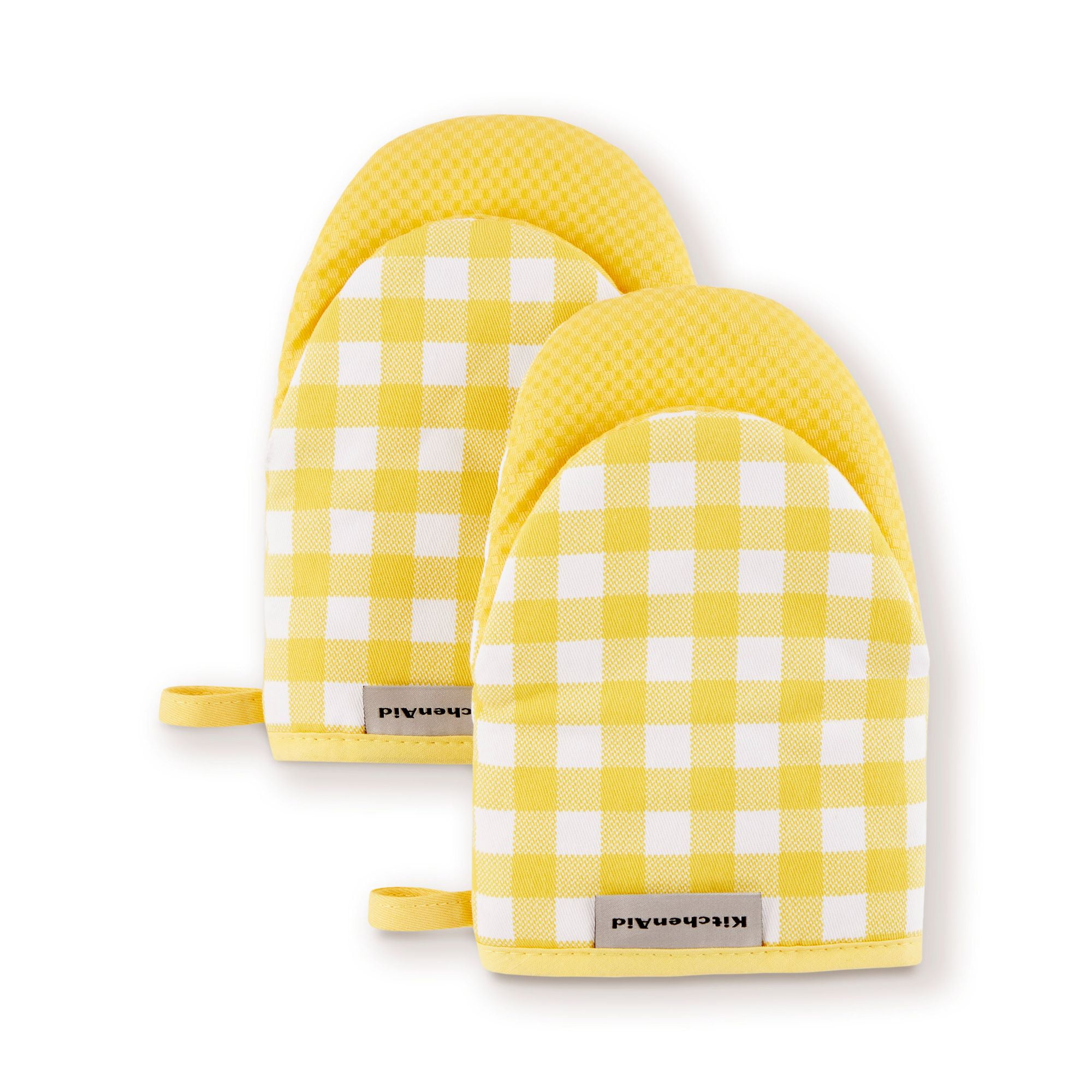 KitchenAid Gingham Mini Oven Mitt Set, Majestic Yellow, 5.5"x8", Set of