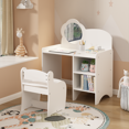 thumbnail image 2 of Vanity Table with Mirror and Chair, White Wooden Dressing Makeup Desk with Storage Shelves, Study Activity Table for , Playroom Bedroom Furniture, Small Vanity Set for Room, 2 of 21