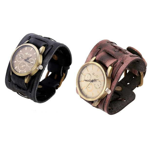 Yingyy Men Retro Bracelet Watch Band Male Wide Leather Strap Watch Wide Leather Strap Cuff Vintage Wristwatch Quartz Watch Brown 25x4.8cm
