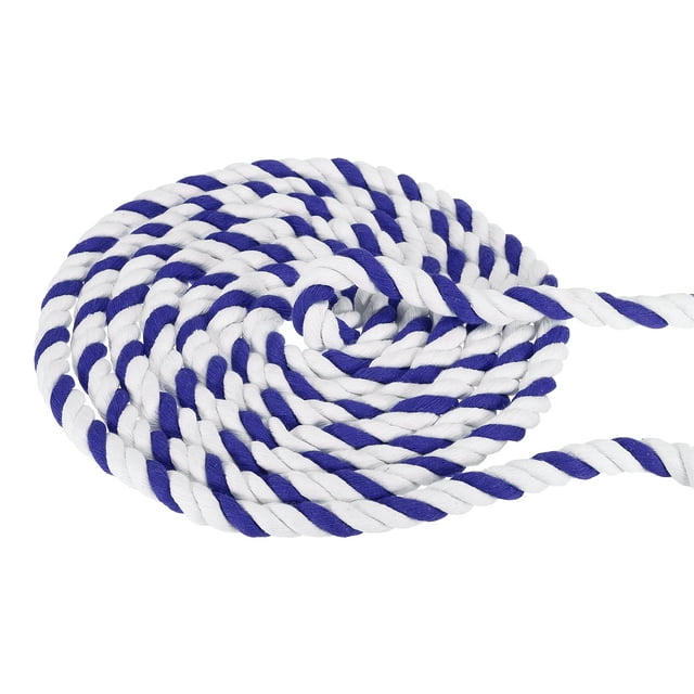 Unique Bargains 1/2Inch x 25Feet Natural Twisted Cotton Rope 3 Strand Tug of War Rope with Sealing Tape Blue White