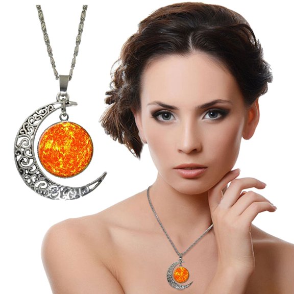 HANXIULIN 8 Color Carved Moon Sky Time Jewelry Necklace Pendant Chain Necklace Gift Silver Chain Alloy Pendant Necklace Jewelry For Women Men Gifts