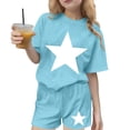 thumbnail image 2 of Auroural 2 Piece Clothing Sets for Toddler Children's Summer Small Star Prints Leisure Round Neck Short Sleeves Top Shorts Two-Piece Set Kids, 2 of 9