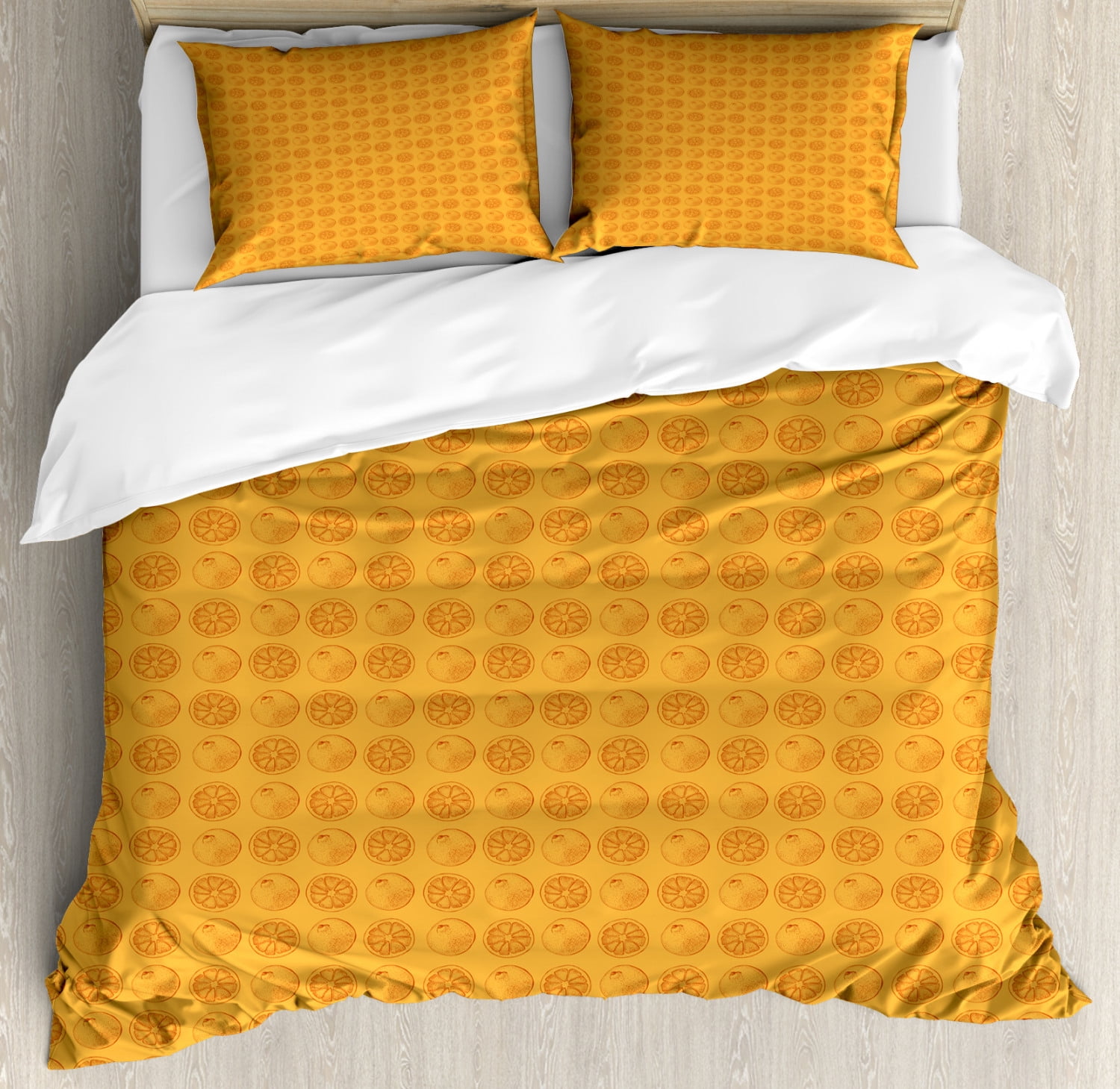 Orange Duvet Cover Set Queen Size, Vintage Ink Hand Drawn Style Outline ...