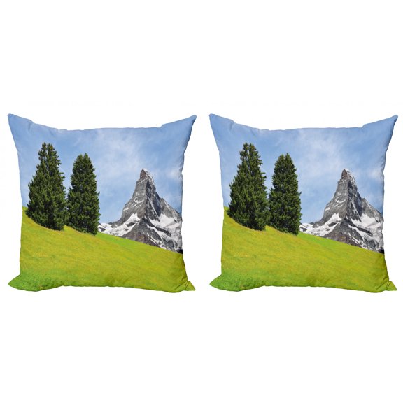 Ambesonne Nature Throw Pillow Cover 2 Pack, Peaceful Summer Day, 16", Green Blue