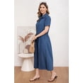 thumbnail image 4 of utcoco Womens Denim Dress Lapel Short Sleeve Frayed Hem Jean Dresses Oversized Button Down A Line Shirt Dress, 4 of 7