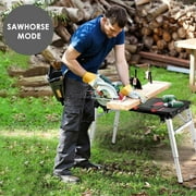 TLGREEN 7-in-1 Multifunctional Folding Work Bench, Portable Work Table for Garage, as Sawhorse, Scaffold, Platform, Car Creeper, Dolly with Wheels