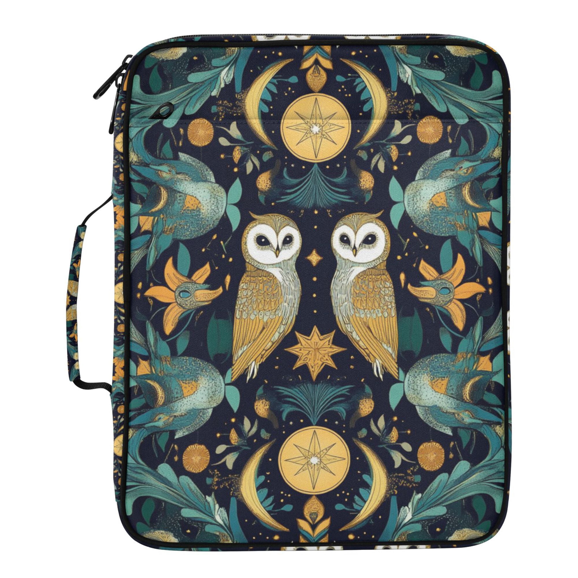 FORMRS Accordion File Folder A4 Size 7-Pocket Expanding Document Organizer Bag with 3 Ring Binder, Brown Mystical Owls