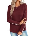 thumbnail image 1 of VISgogo - Camiseta holgada informal para mujer, color sólido, cuello redondo, manga larga, puños recortados con botones VISgogo  moda, 1 of 9