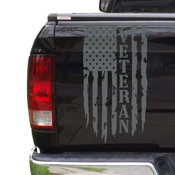 Veteran Vietnam Retired Distressed American USA US Flag Truck Tailgate Vinyl Decal Compatible with most Pickup Trucks – U.S. Army Sticker USMC USAF US Navy Decal (11" x 20", Gray)