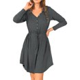 thumbnail image 2 of Txlixc Vestido casual de primavera para mujeres, botón de cuello V de color sólido Txlixc moda, 2 of 6