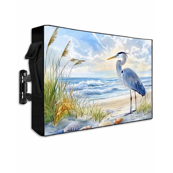 Blue Seabird Outdoor TV Cover 70 to 75 inch Sea Wave Blue Sky Reed Seaside Nature Scenery Waterproof Dustproof TV Covers for Outside with Zipper Remote Control Pocket Flat Screen Protectors