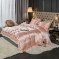 thumbnail image 4 of Move Over Pink Satin Ruffle Bedding Sets King Silky Ruffled Pattern Pink Girls Duvet Cover Set No Filling, 4 of 8