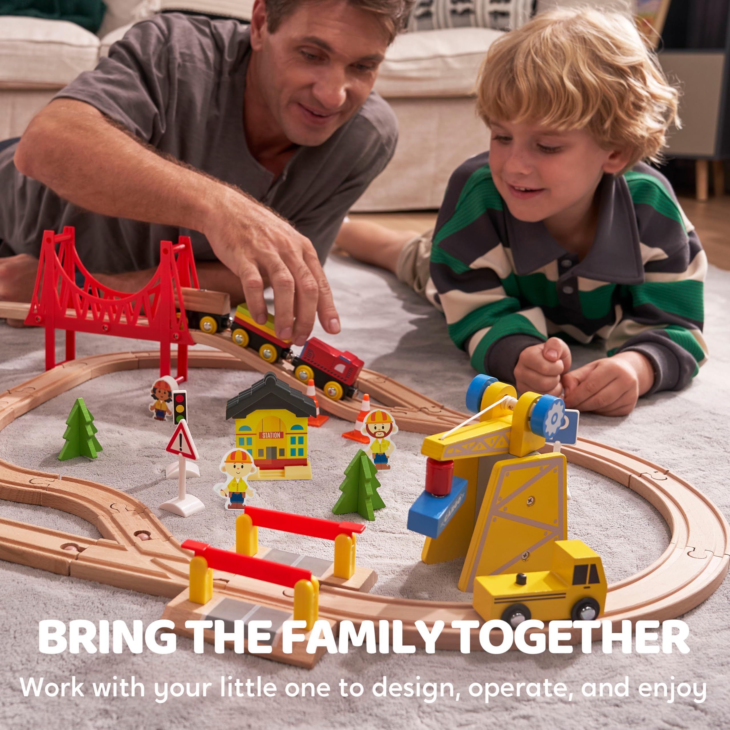 Joyfy 60-Piece Wooden Train Track Set with Magnetic Trains photo 2
