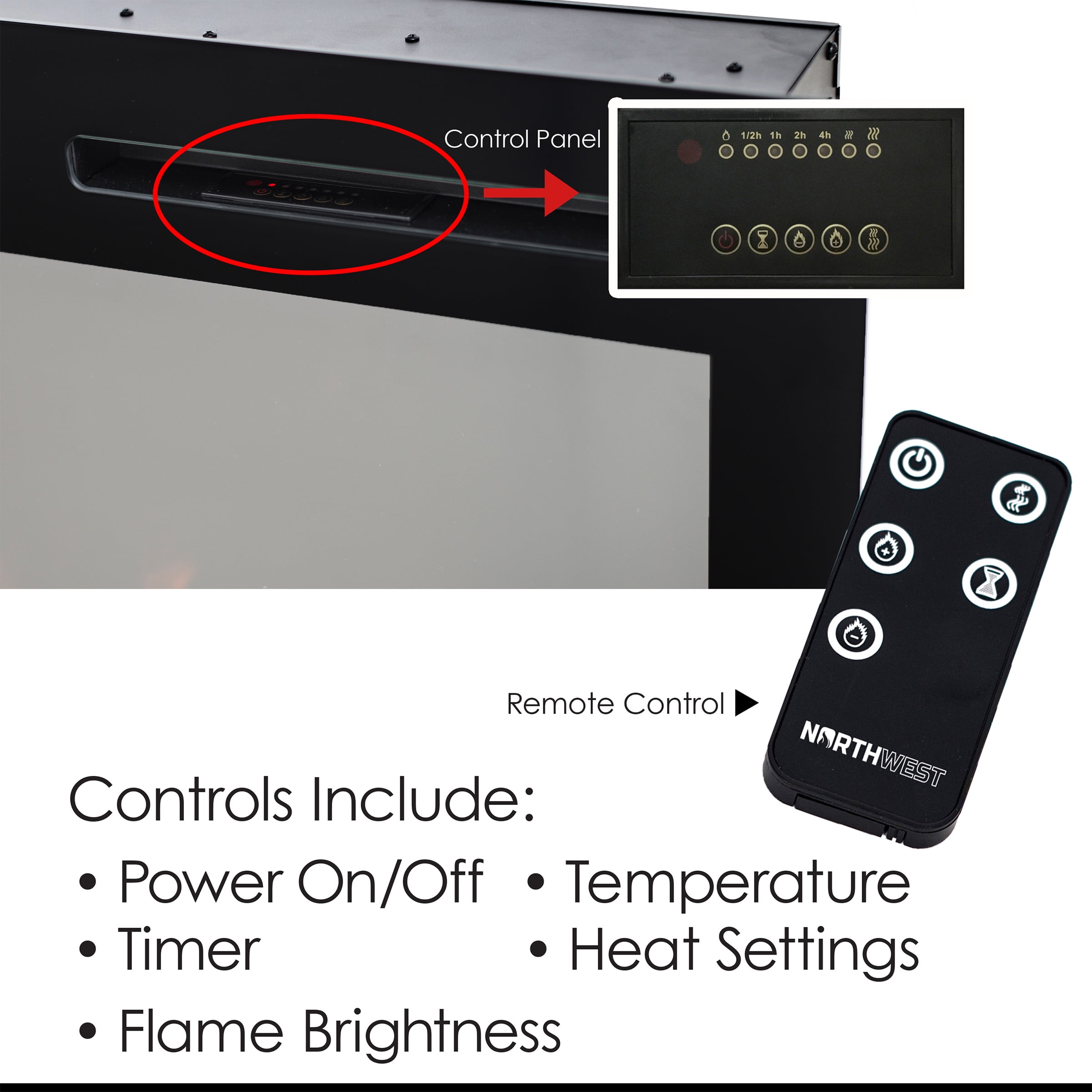 Somerset Home 50” Wall Mount Electric Fireplace, Black