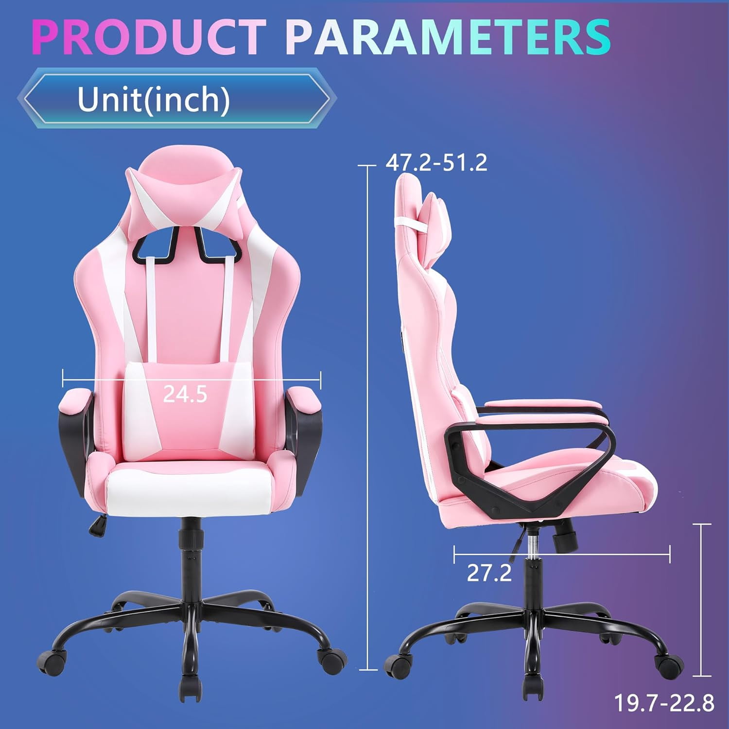PC Gaming Chair Office Chair Ergonomic Computer Chair Mid Back Adjustable Desk Chair with Lumbar Support Armrest 360° Swivel Gaming Chair with Headrest for Home Office Work Study, Pink
